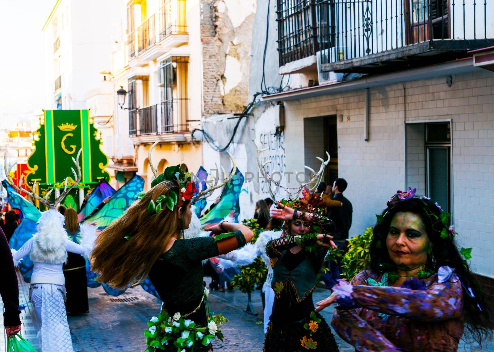 VELEZ-MALAGA, SPAIN - JANUARY 5, 2018 Parade on the occasion of the Epiphany holiday  in Malaga province, holiday day, procession
