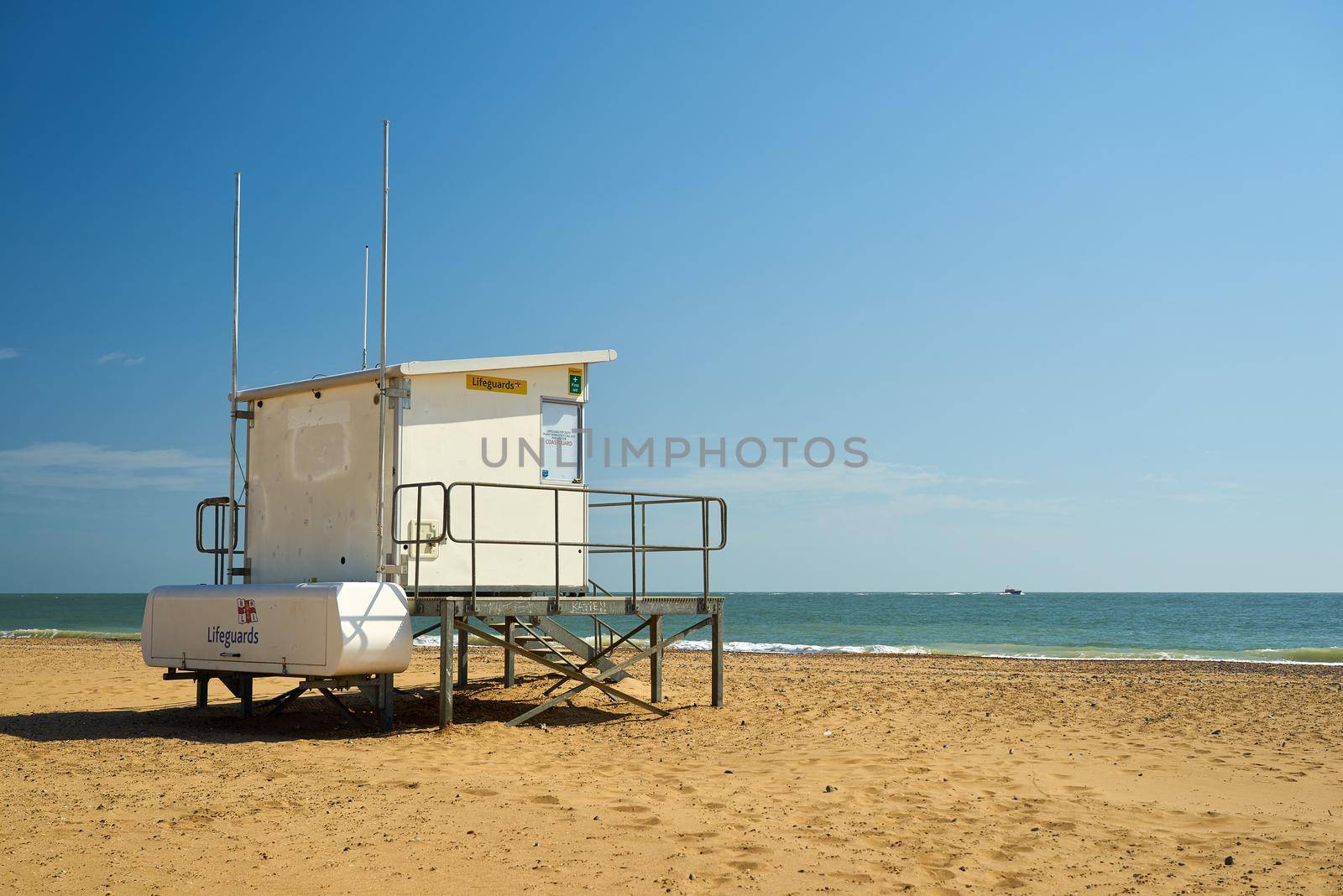 Ramsgate, United Kingdom - April 27, 2021: A Lifeguard Station on Ramsgate Main Sands by ChrisWestPhoto