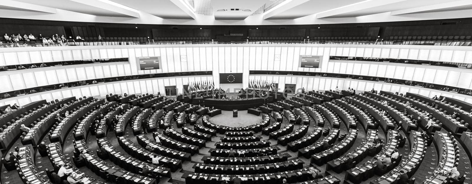 STRASBOURG, FRANCE - 18 Jul 2019: Plenary room of the European Parliament in Strasbourg