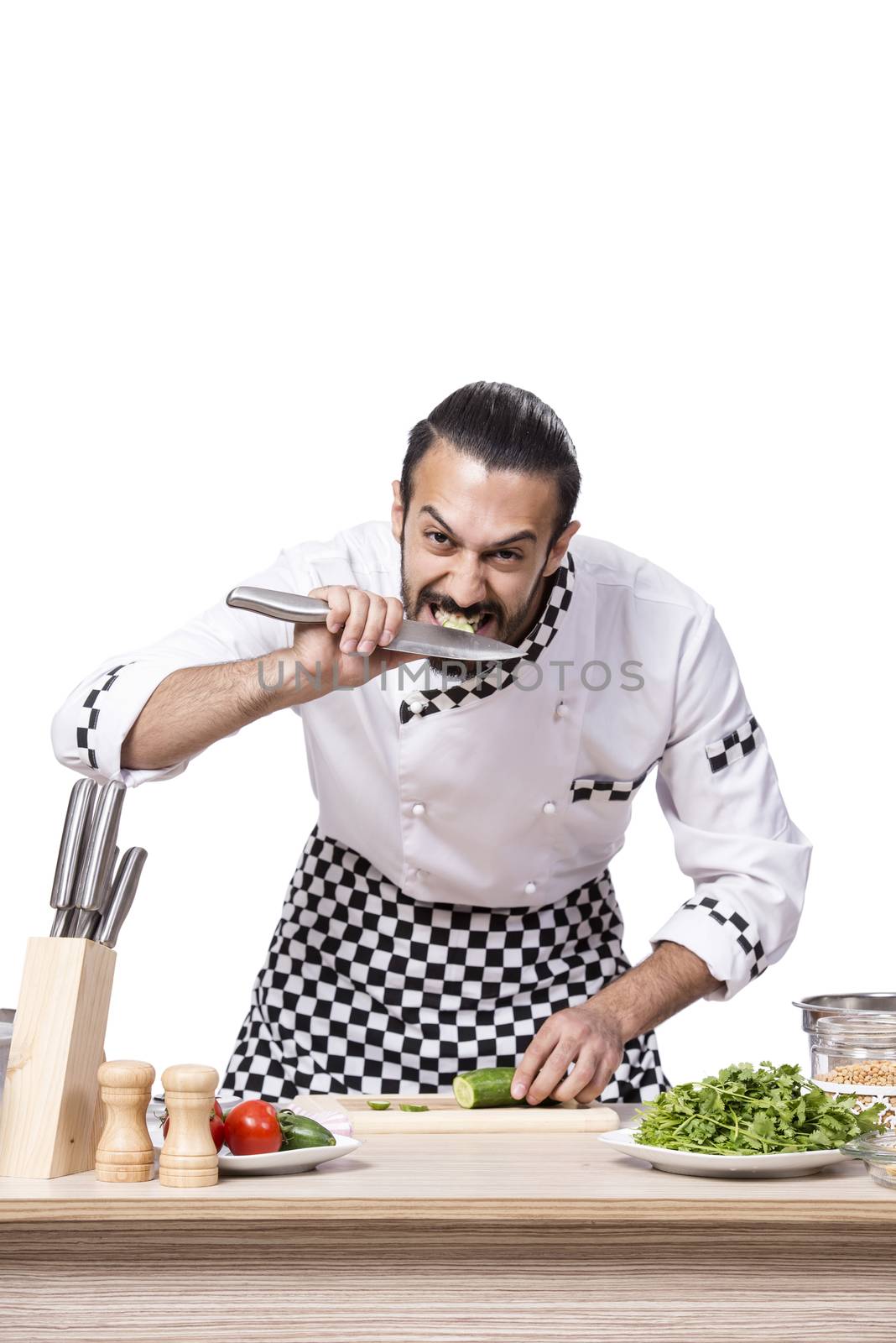 Funny male cook isolated on the white background