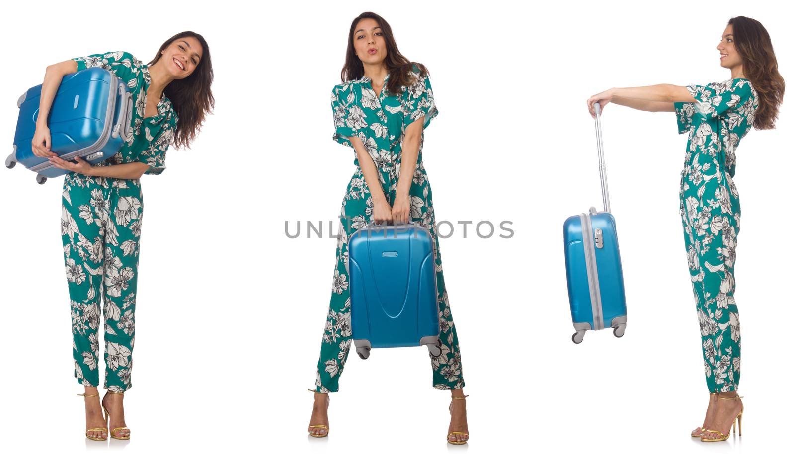 Woman with suitacases preparing for summer vacation by Elnur