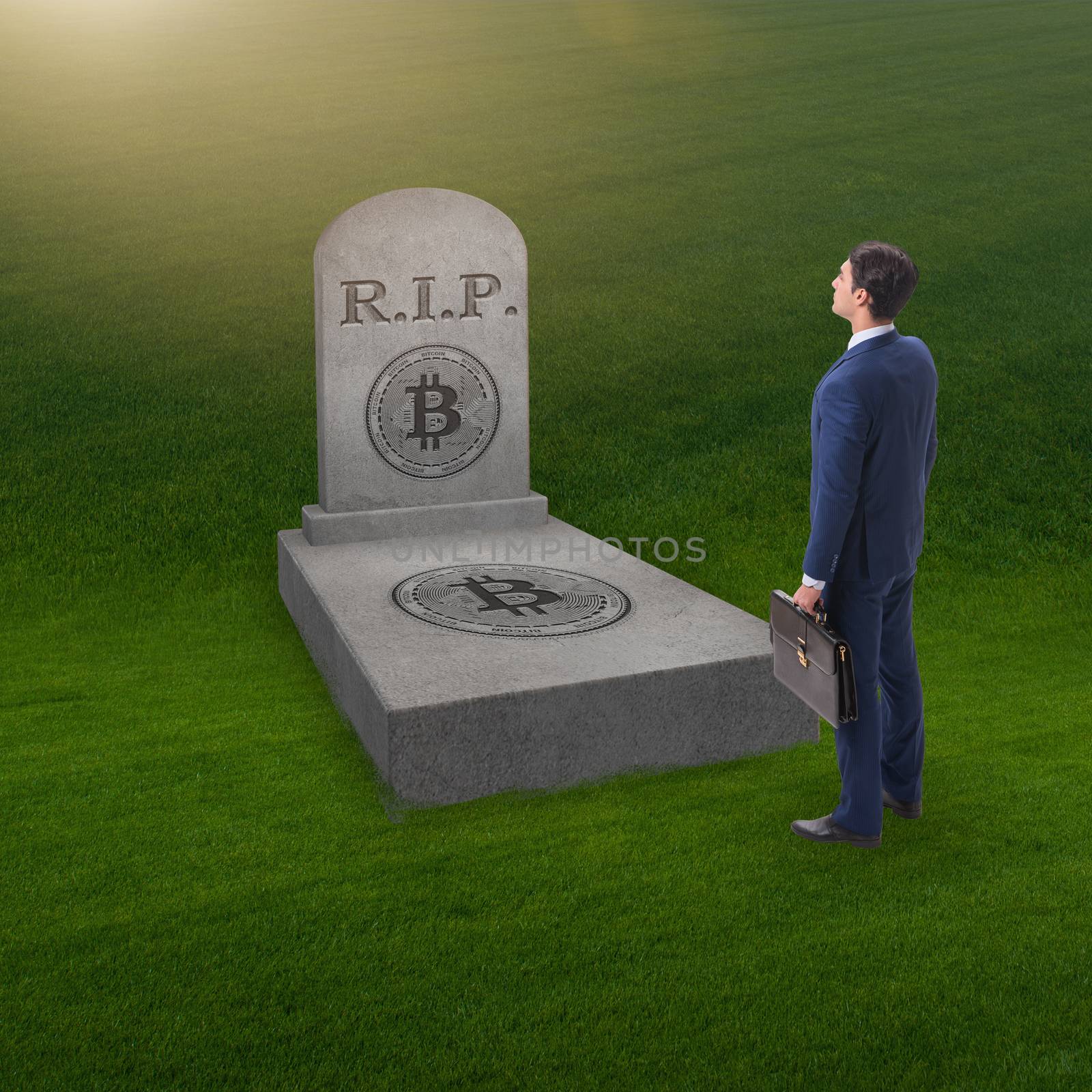 Businessman mourning the demise and death of bitcoin