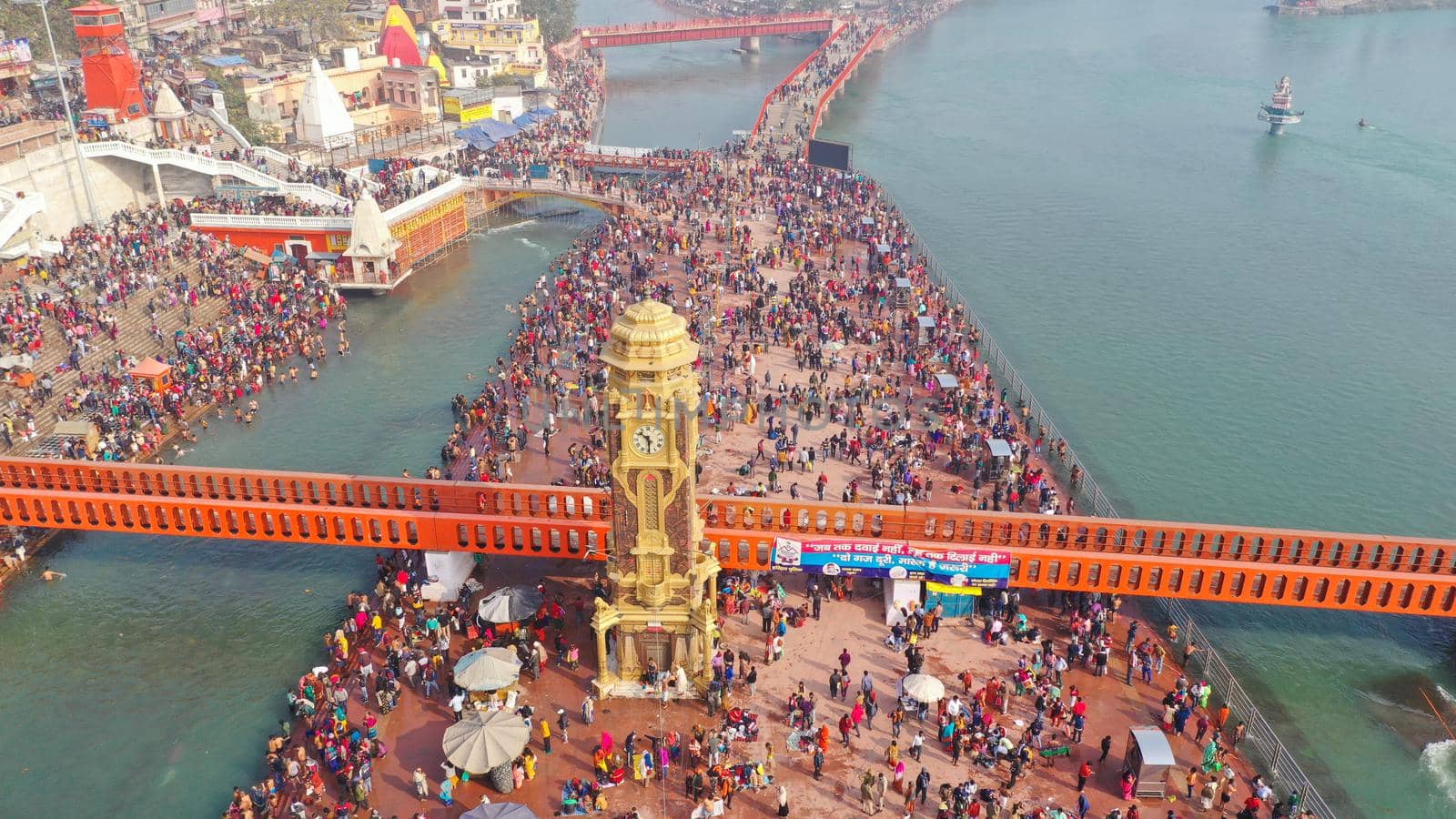 Pilgrims Holy dip in river Ganges, The Home of Pilgrims in India, Kumbh Nagri Haridwar Uttarakhand India by stocksvids