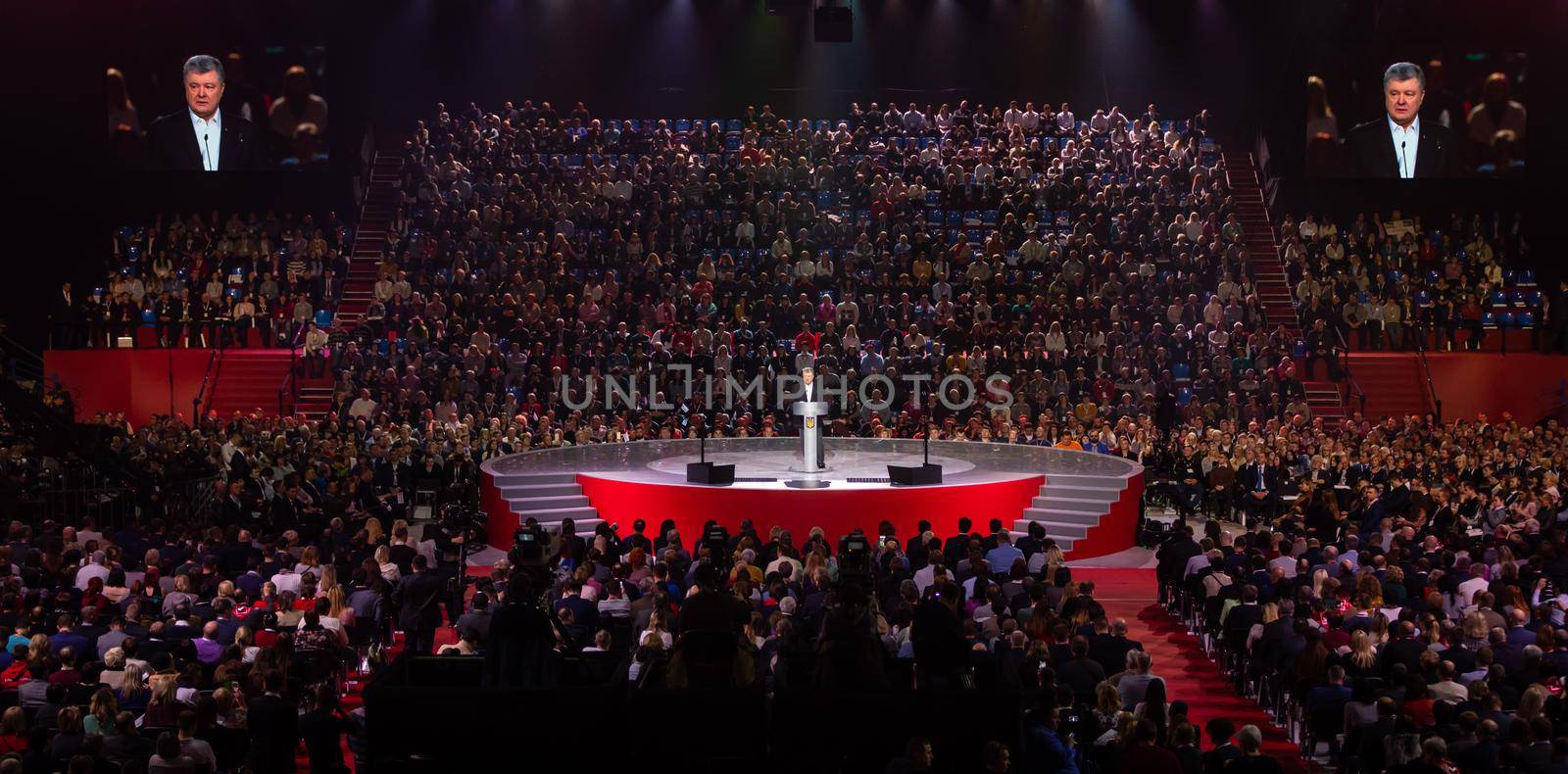 KIEV, UKRAINE - Feb. 09, 2019: President of Ukraine Petro Poroshenko during the Open Dialogue public forum in Kiev