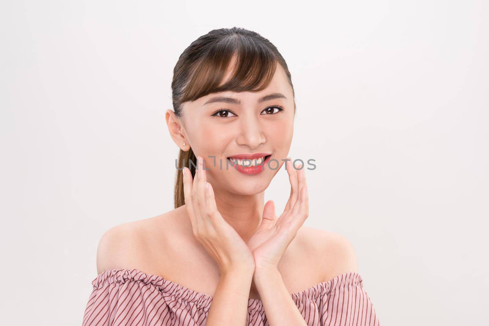 attractive asian woman skin care image on white background  by makidotvn