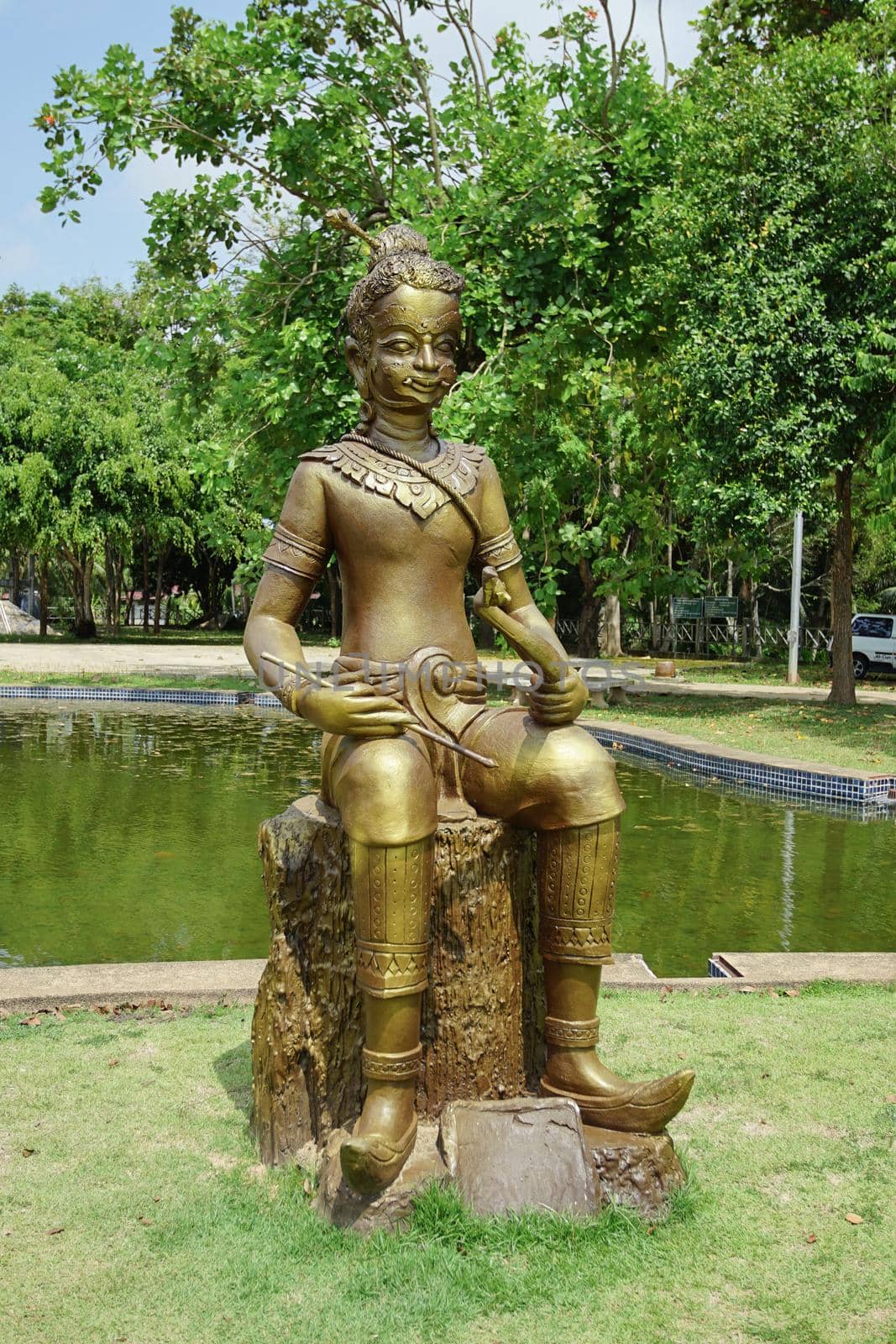 Rayong, Thailand - April 13, 2021: Sin Samudr is main character in The famous Thai poet Phra Aphai Mani at Phra Sunthonwohan park known as Sunthorn Phu park in Rayong, Thailand.