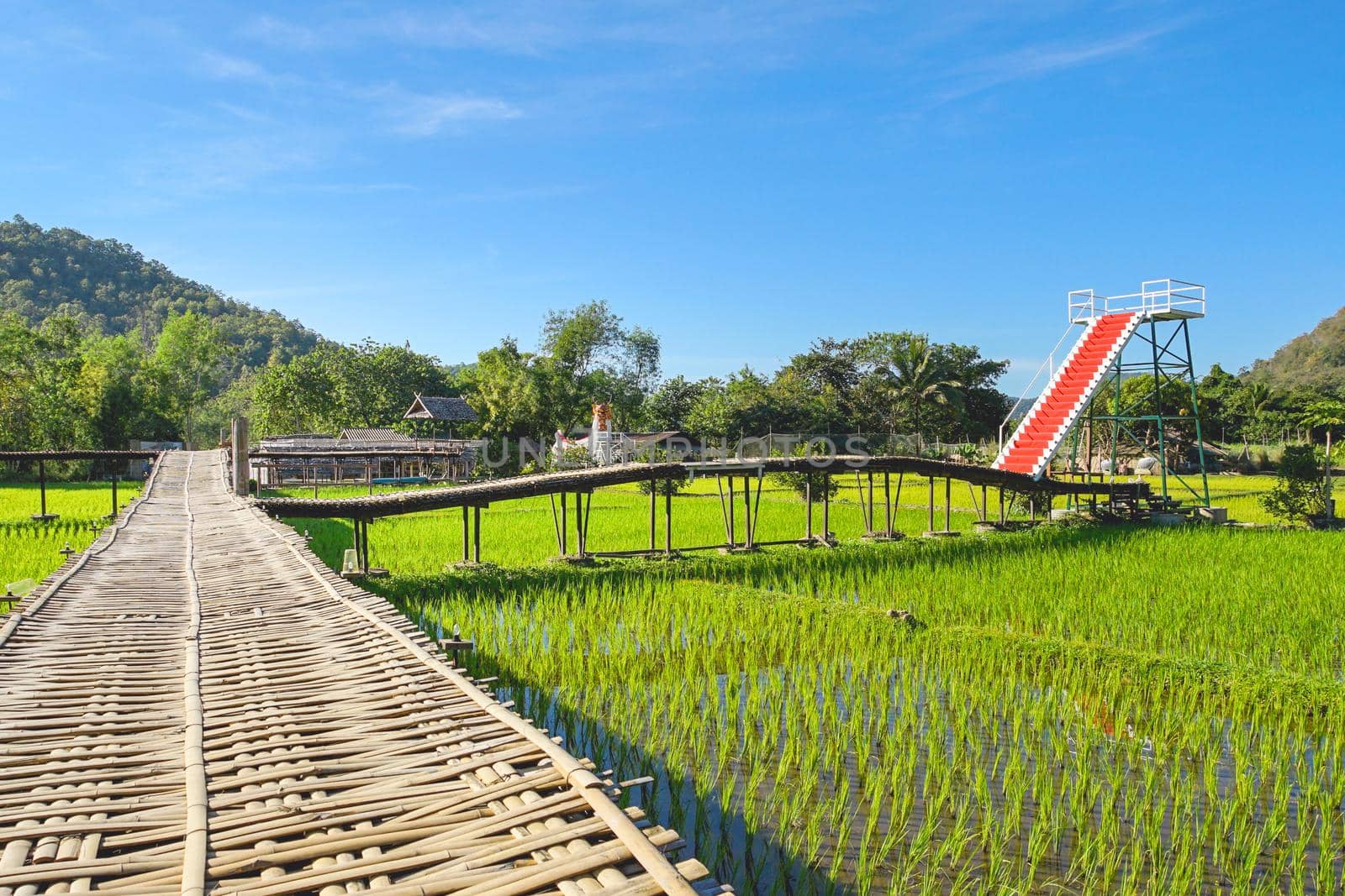 The famous travel destinations of Mae Hong Son Pha Bong Village in local Thai name is Sapankhao Kao Peu Sook. (Translation:Pha Bong Village in Mae Hong Son Province)