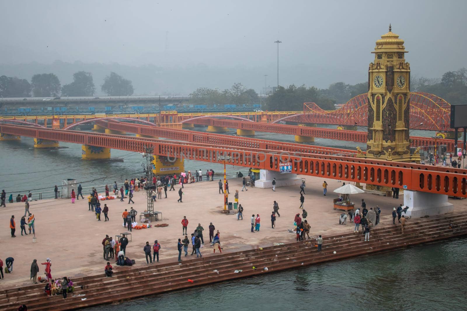 Pilgrims Holy dip in river Ganges, The Home of Pilgrims in India, Kumbh Nagri Haridwar Uttarakhand India.Religious Nagri Haridwar, The Highly visited pilgrimage place in India. City of Holy River Ganga. High quality photo