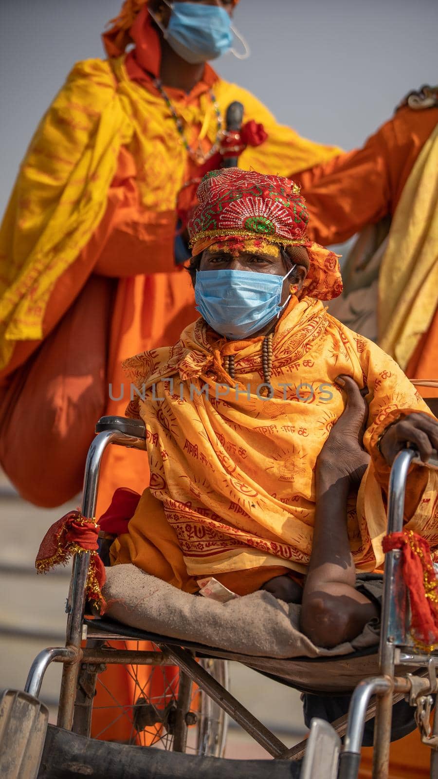 Haridwar, Uttarakhand.India- March 05 2021- Indian saints at largest gathering festival Kumbh mela at Haridwar, Uttarakhand, India, wearing Coronavirus protection mask, Appleprores422 4k Cinetone High quality 4k footage