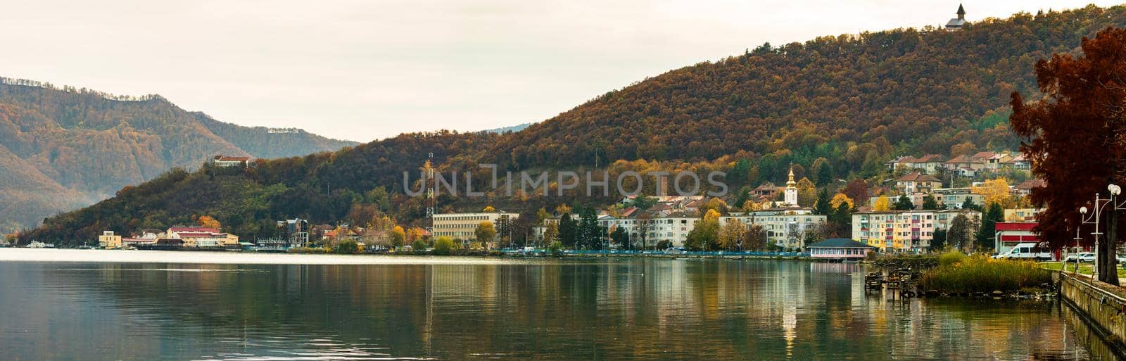 View of Danube river and Orsova city, waterfront view. Orsova, Romania, 2020 by vladispas