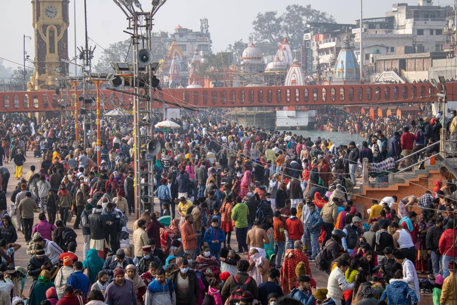 Pilgrims Holy dip in river Ganges, The Home of Pilgrims in India, Kumbh Nagri Haridwar Uttarakhand India by stocksvids