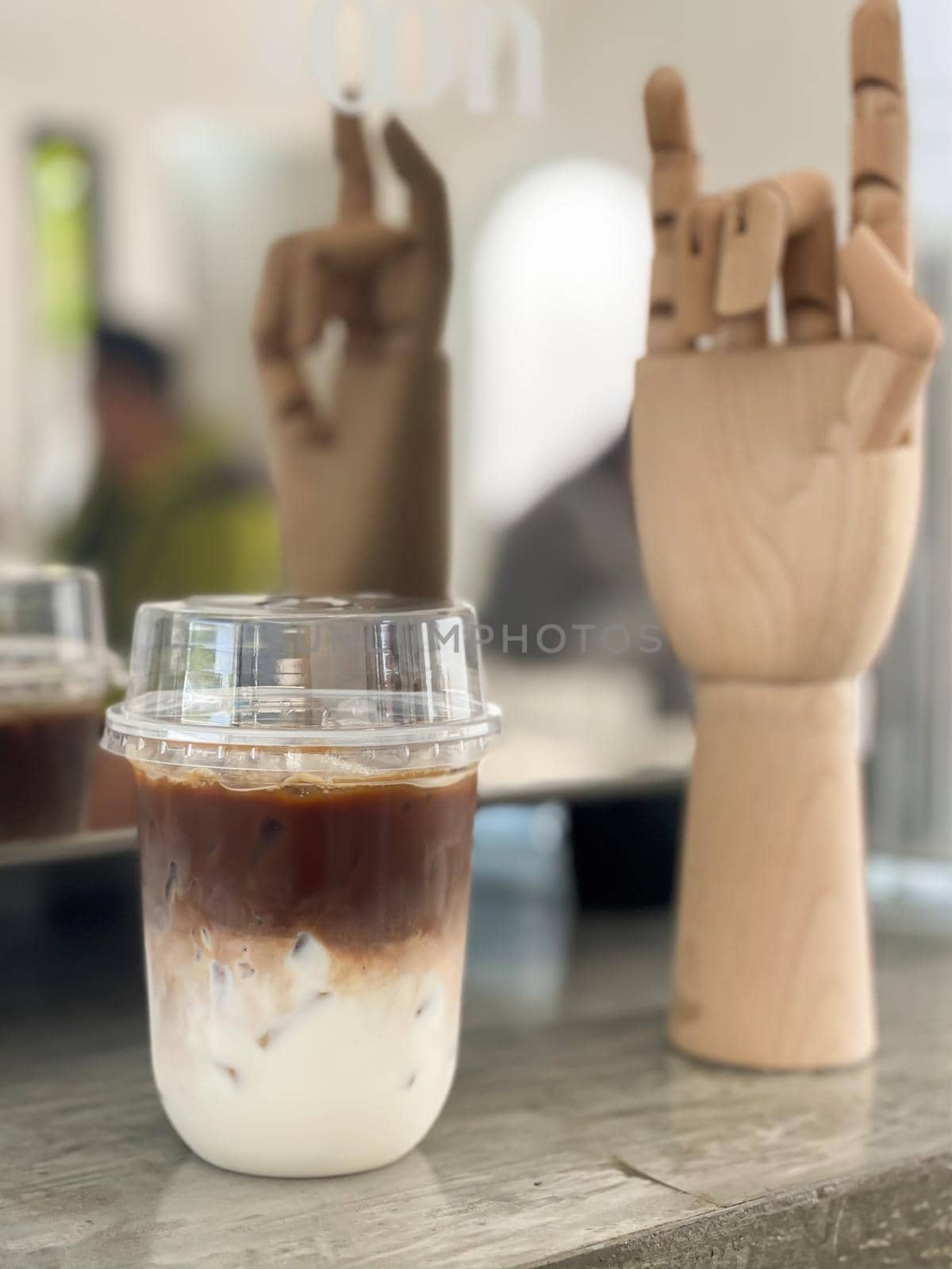 A glass of iced latte coffee, stock photo