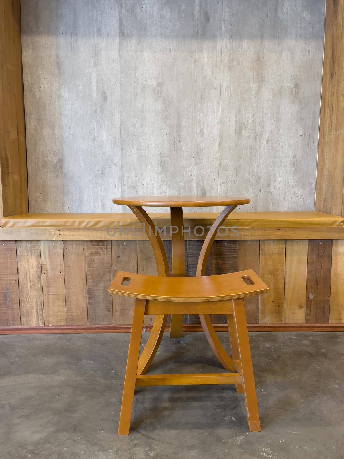 Wooden chair decorated in coffee shop, stock photo