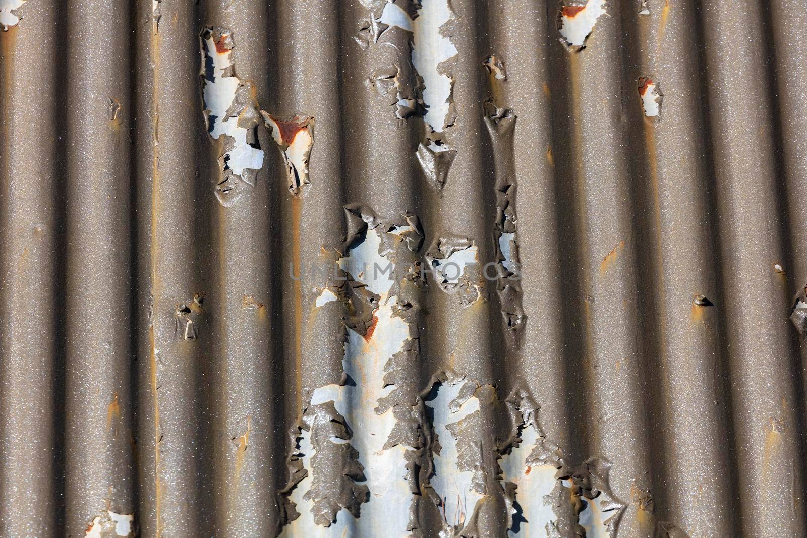 Photograph of brown paint peeling off a corrugated iron roof by WittkePhotos