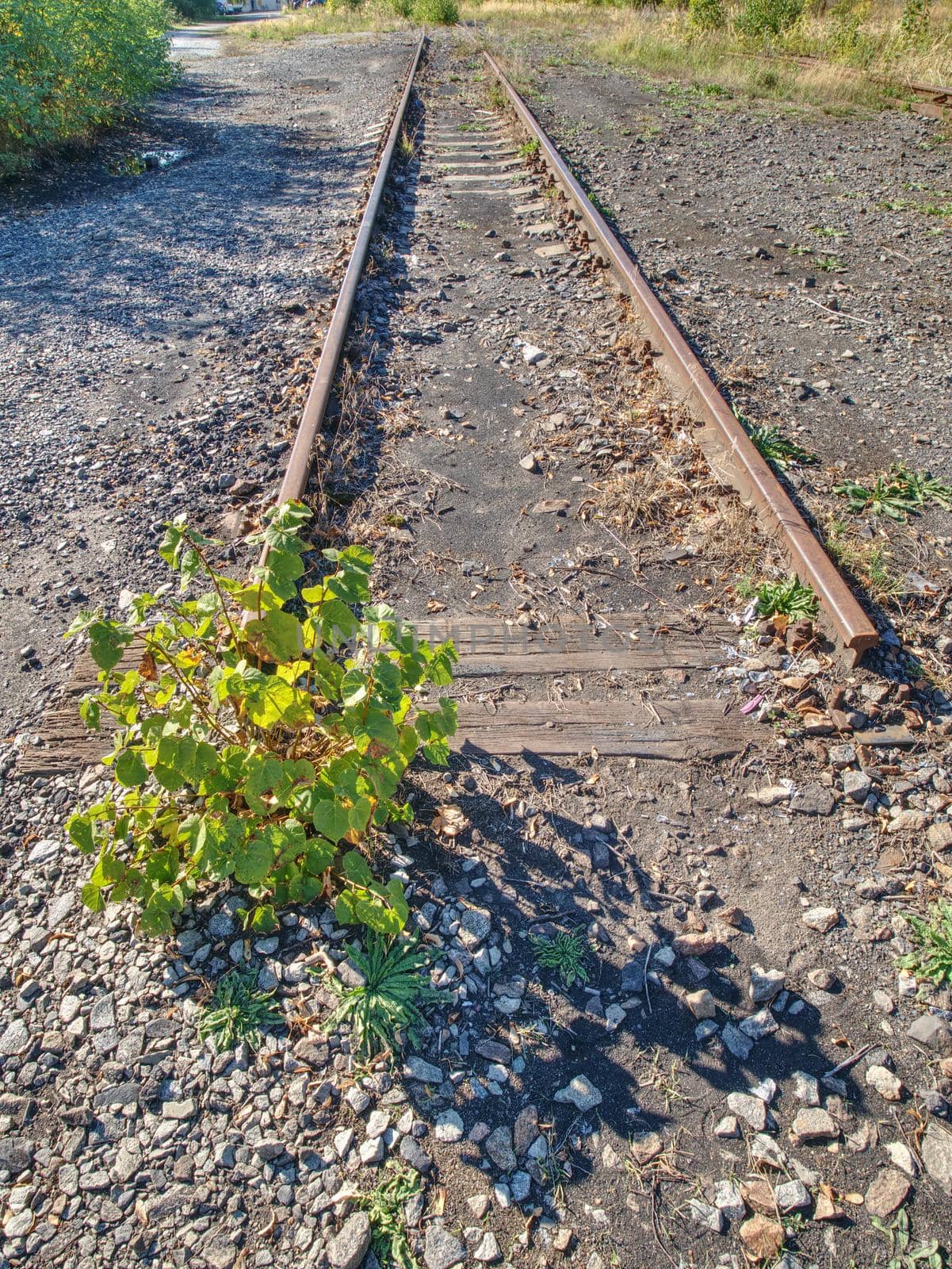 Autogen torch cut rail rod on rotten wooden sleeper. Repair of tramway. Wait for repair and reconstruction of depot.