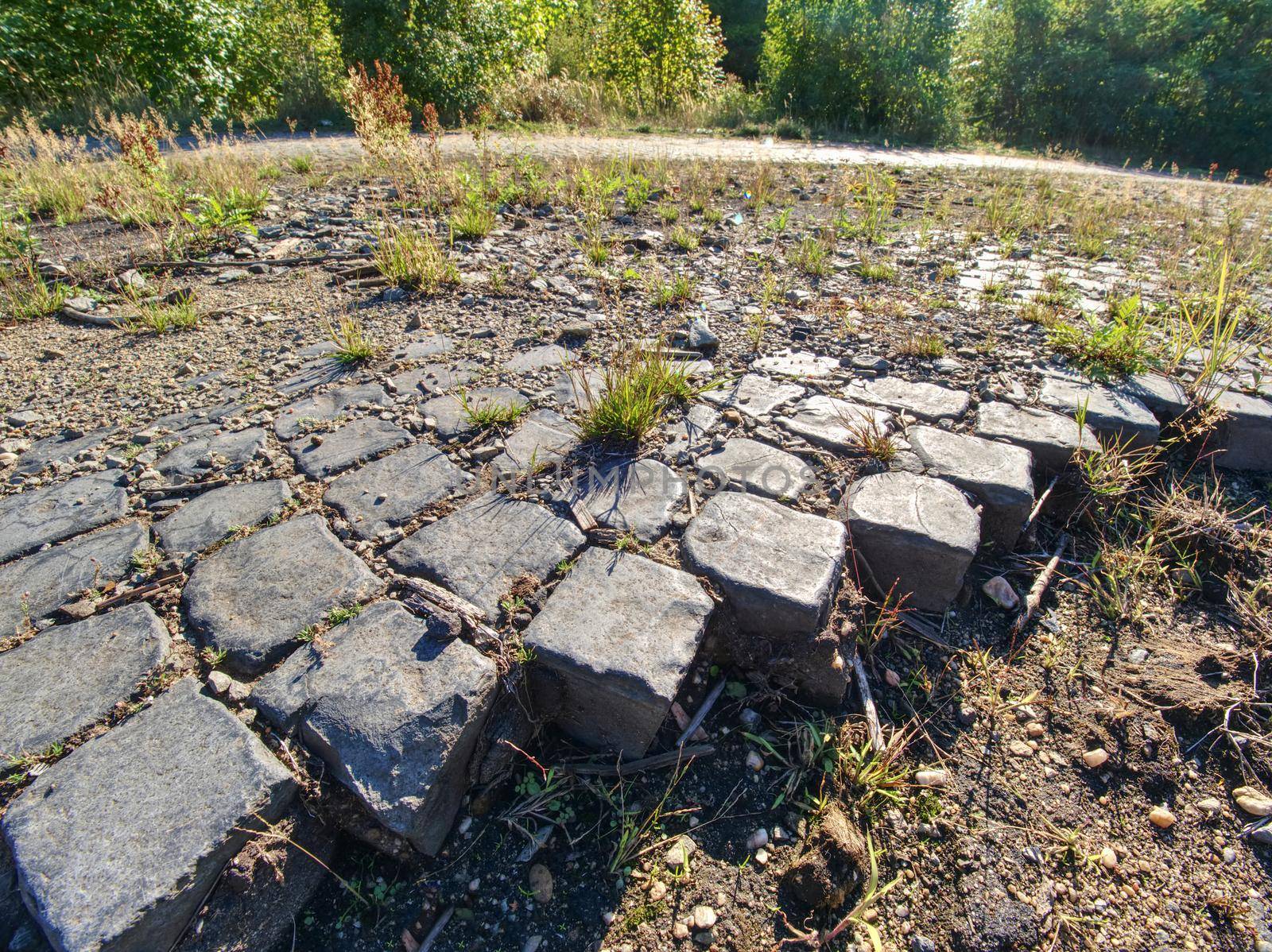 Grey Old Stone Pavement Top View or Granite Cobblestone Road.  by rdonar2