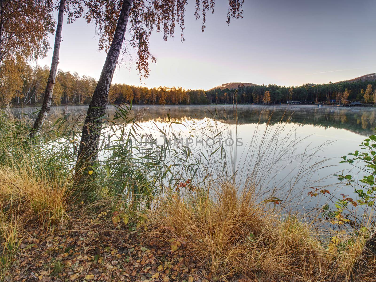 Fall evening on the lake. Beautiful forest lake  by rdonar2