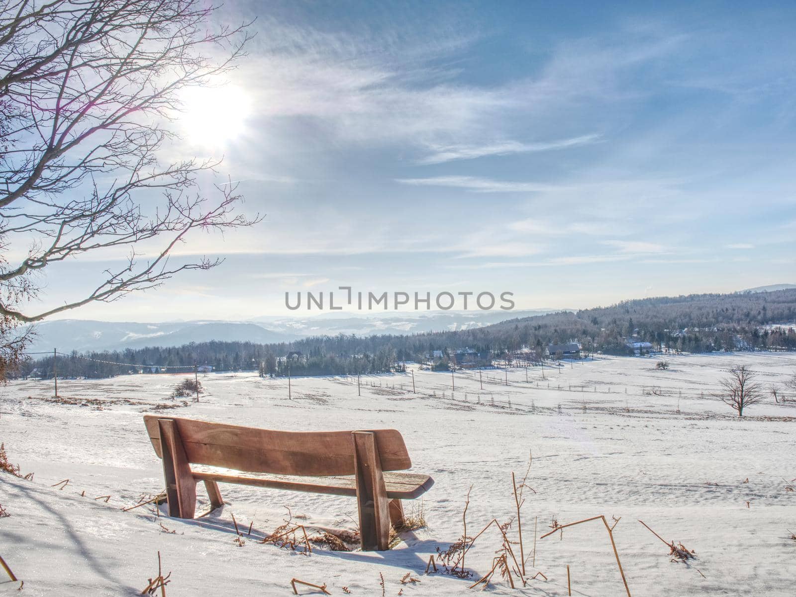 Winter landscape, sunny day. Footprints in snow by rdonar2
