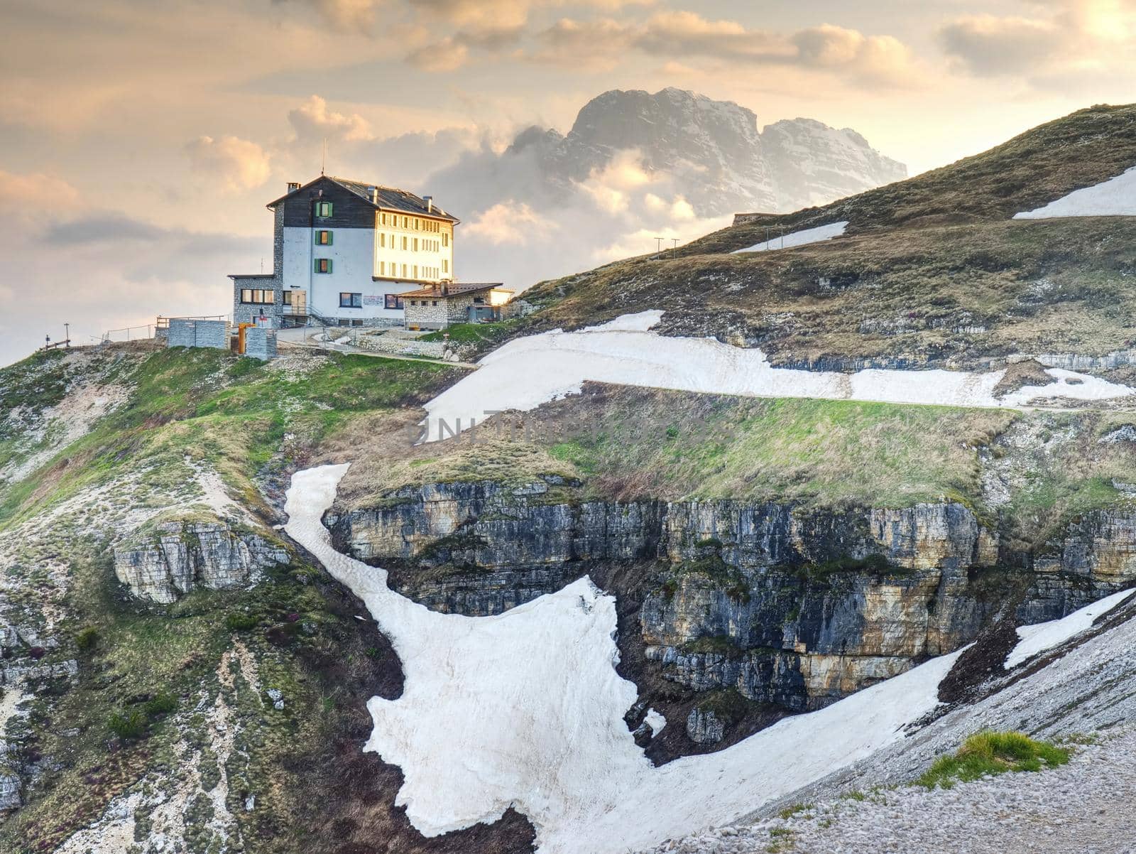 DOLOMITES, ITALY - May 26, 2018: Refugio Auronzo, Alpine hut 2333m by rdonar2