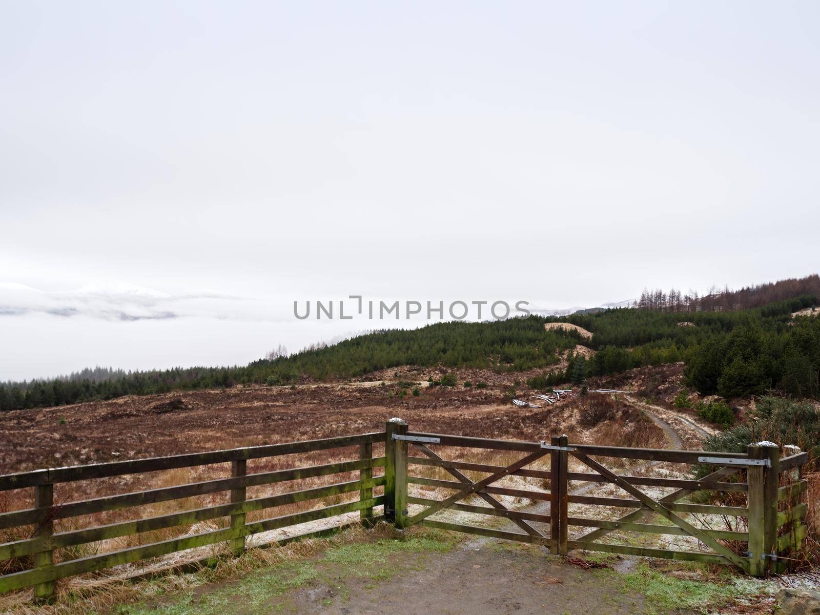 Old wooden fence on the edge of a hillside,  springtime landscape by rdonar2