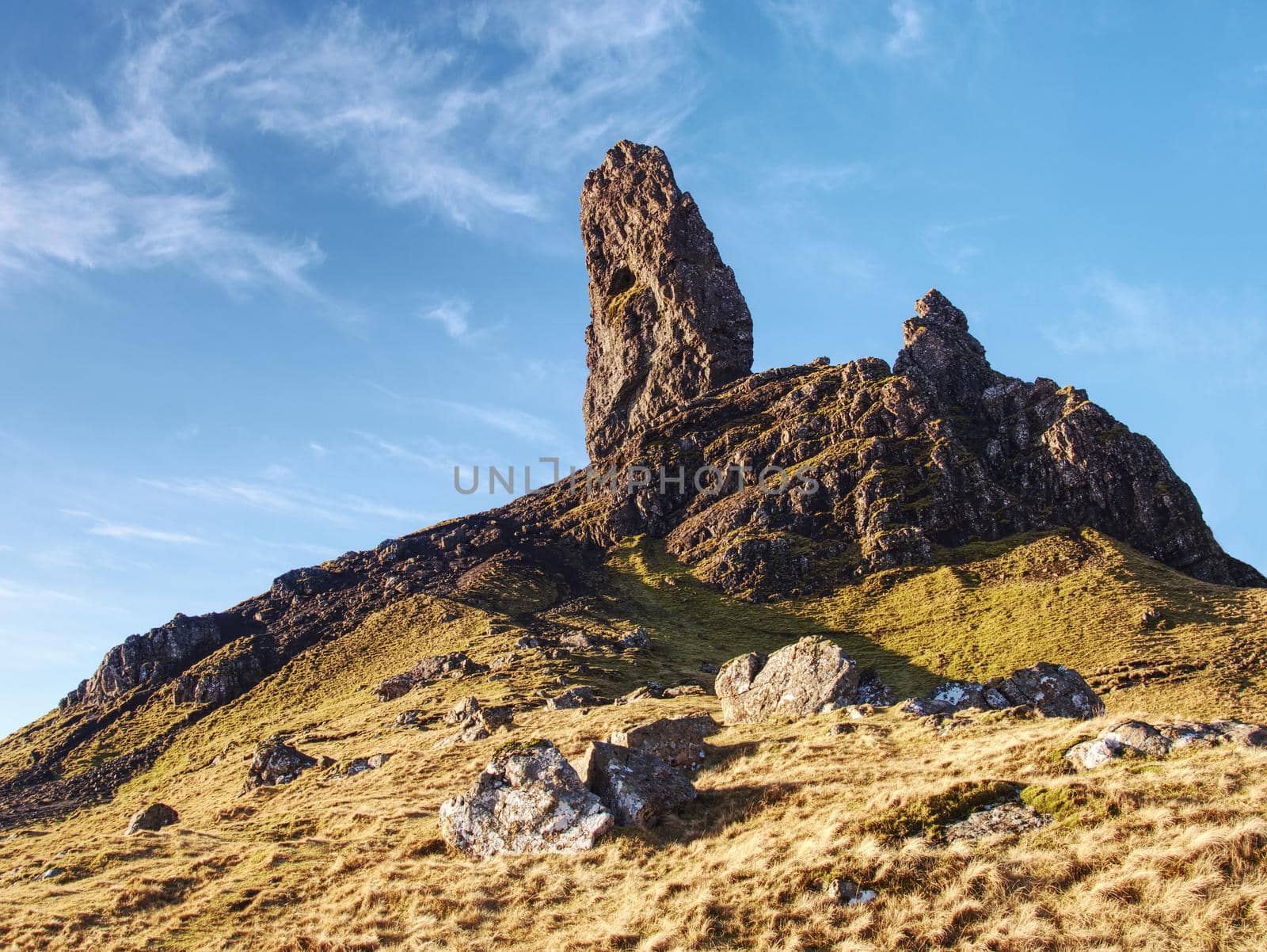 Close v side iew to Old Man of Storr, Isle of Skye ,Scotland. Cold winter morning with clear sky