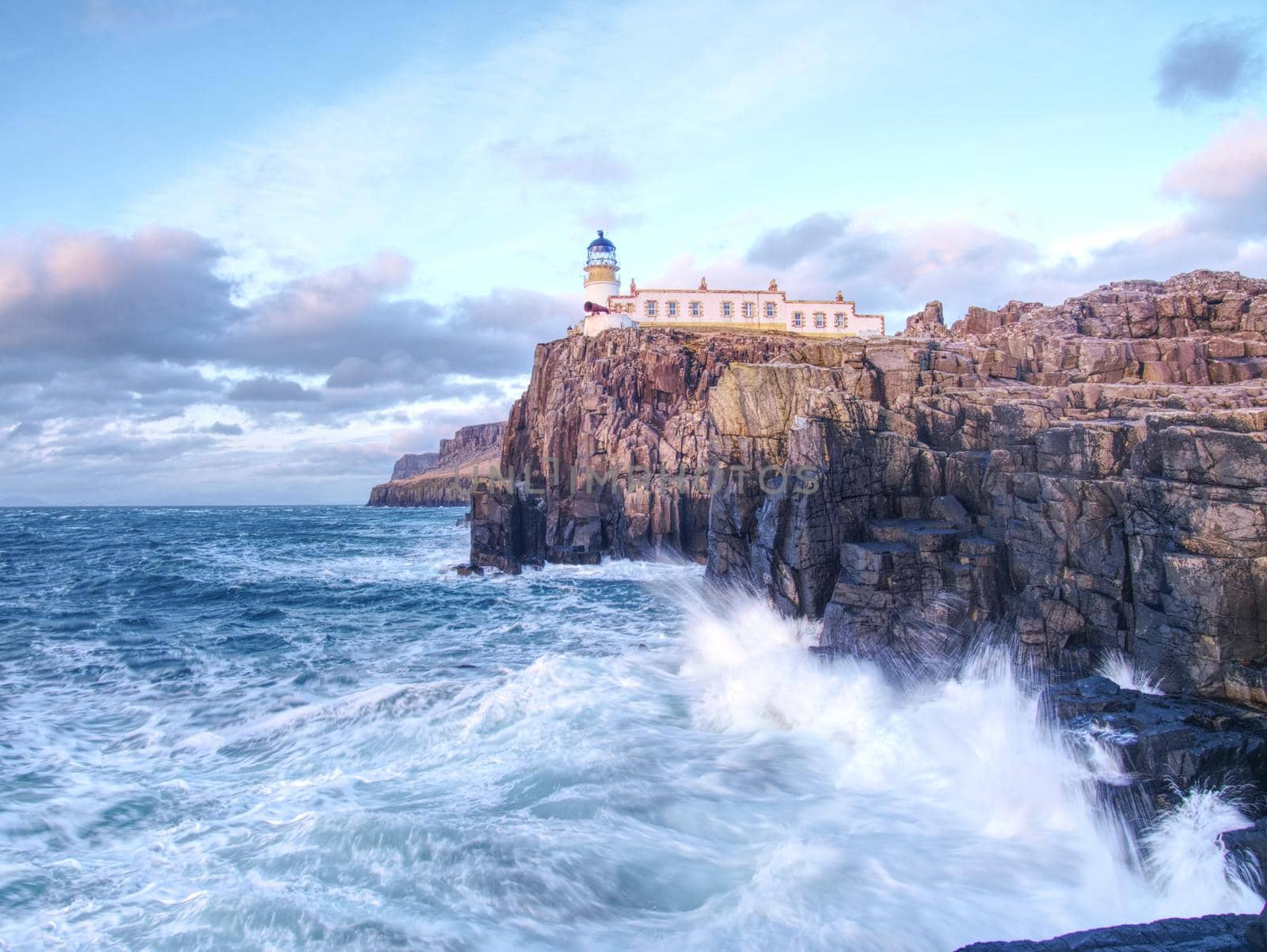 Rocky cliff of Neist Point, Isle of Skye, Scotland, Great Britain, Europe. Must see