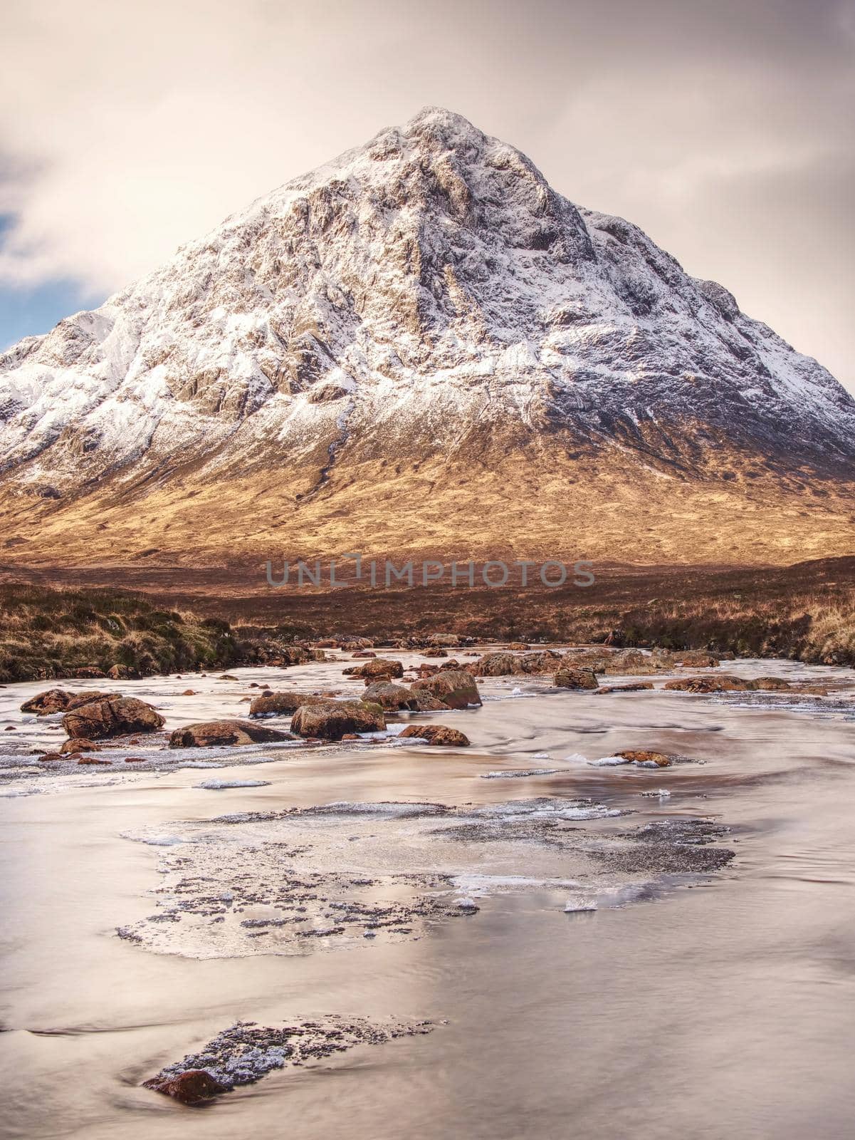 View of famous Scottish Higlands at A82 road.  Early spring mountains of Scotland