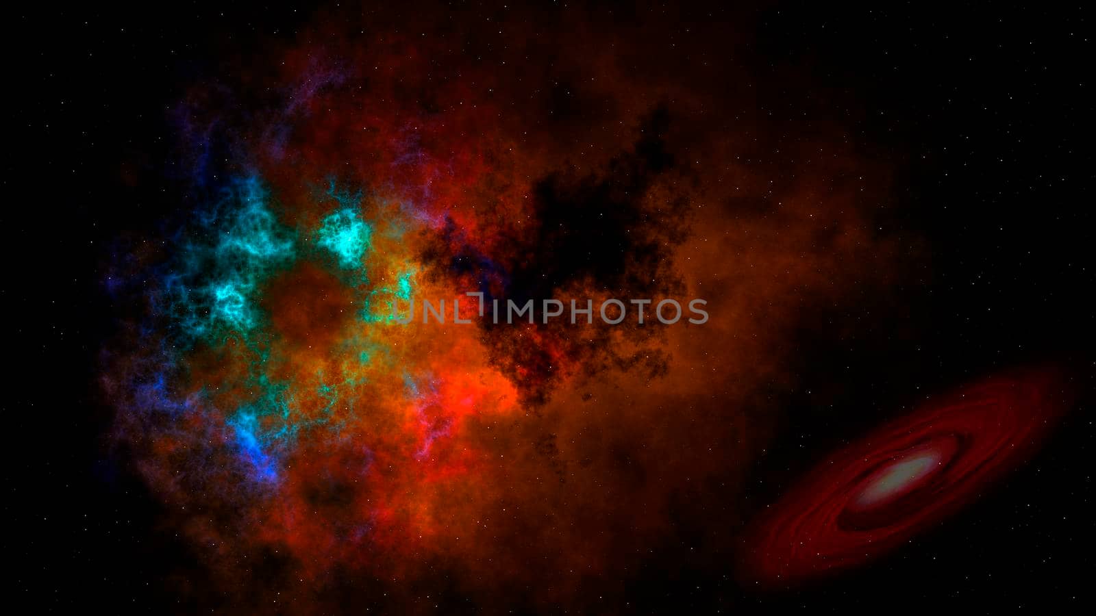 Deep outer space background with stars, a remote galaxy and nebula by ankarb