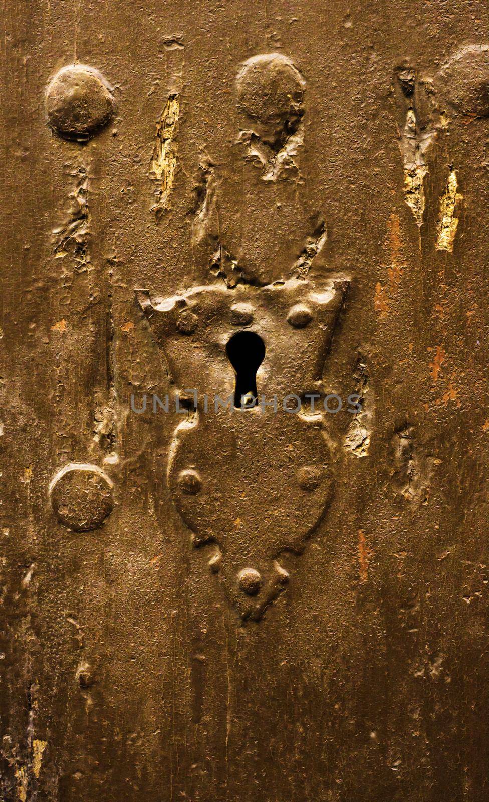 old door lock, aged wooden door, home security by Q77photo