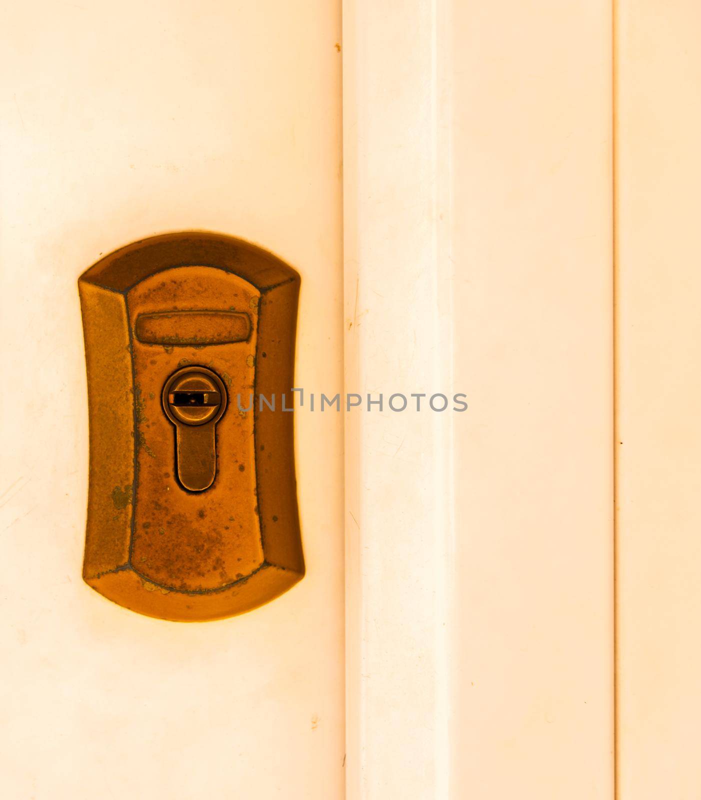 old door lock, aged metal door, home security by Q77photo