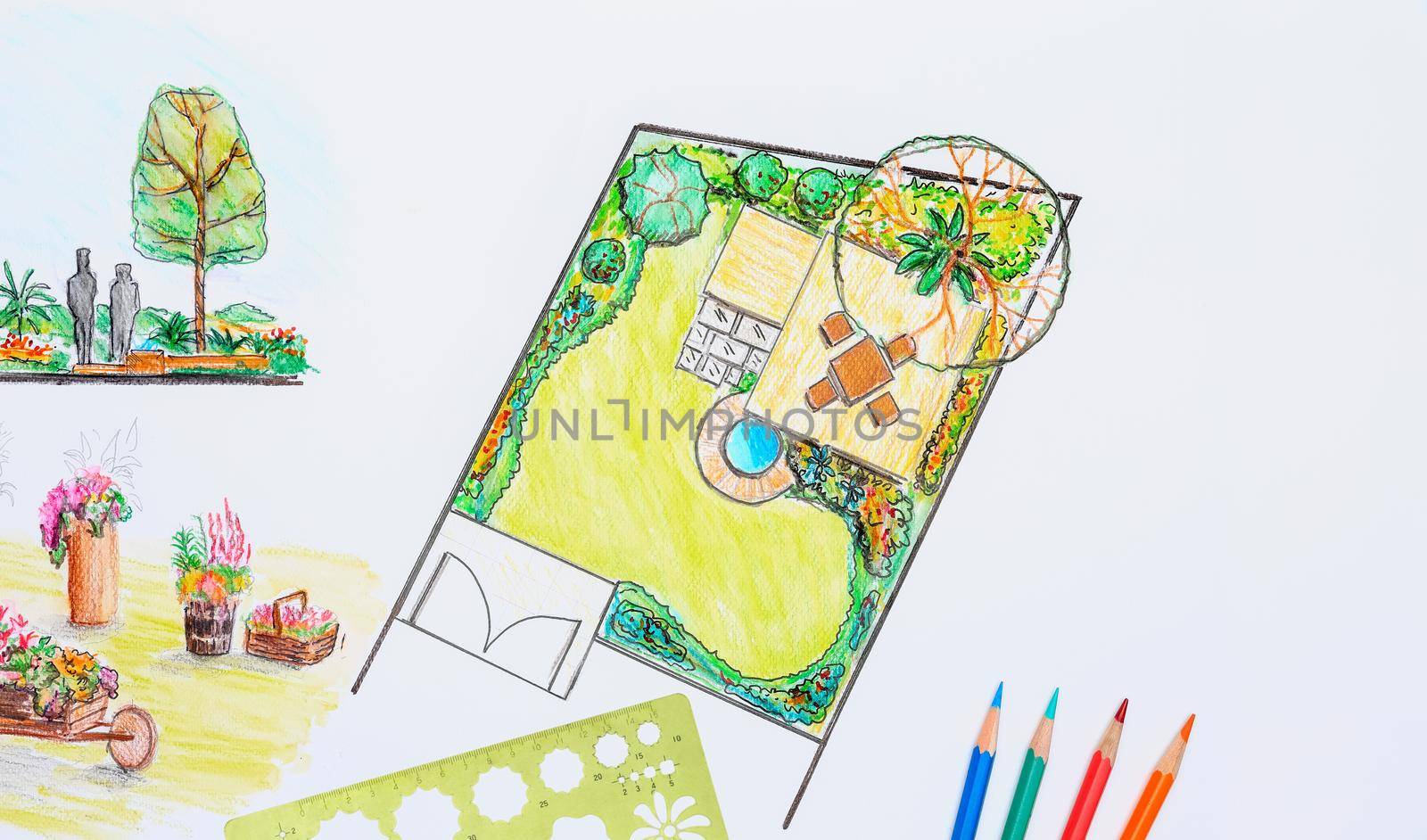 Landscape architect design for a small backyard plan in town