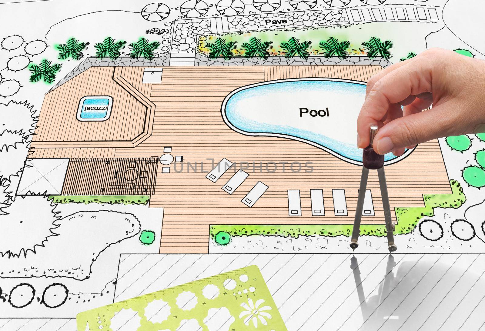 Landscape architect design backyard pool plan for hotel