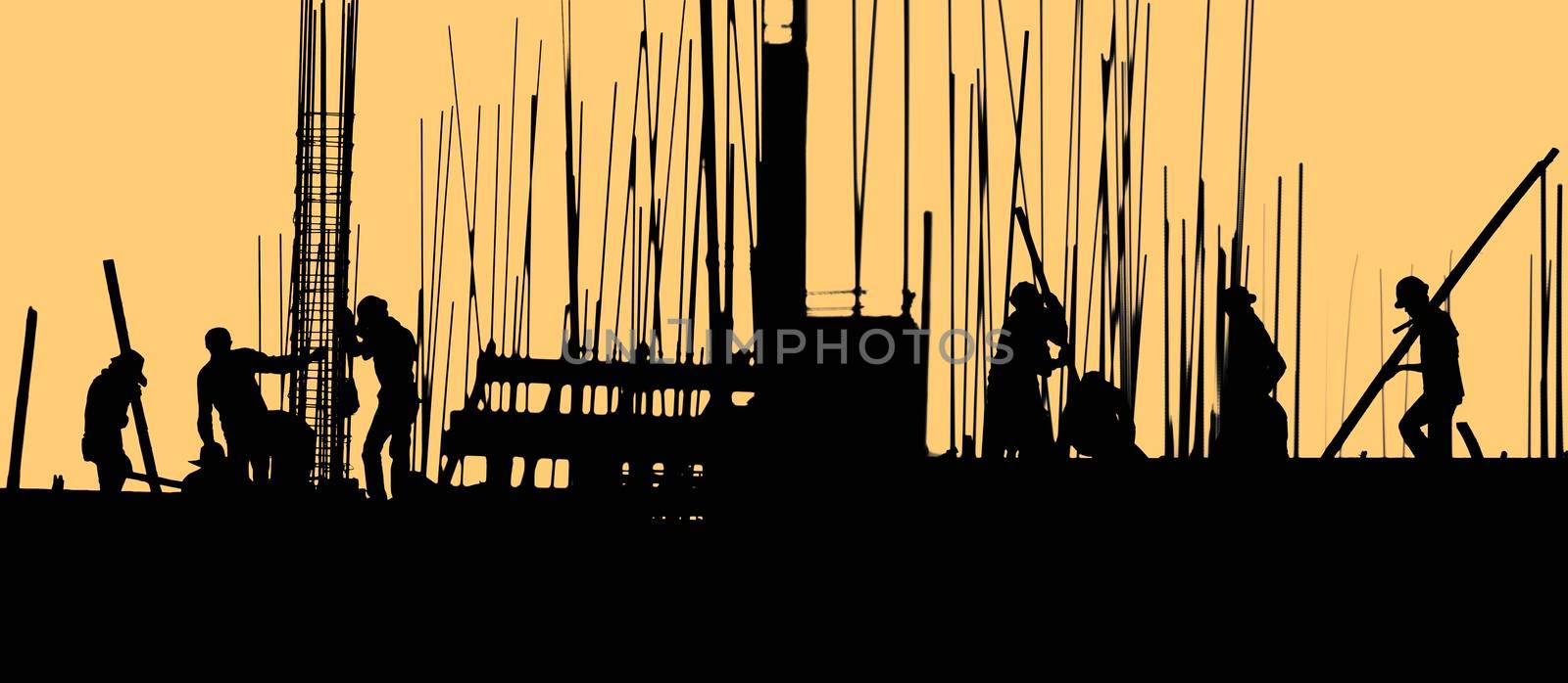 construction worker silhouette on the work place by toa55