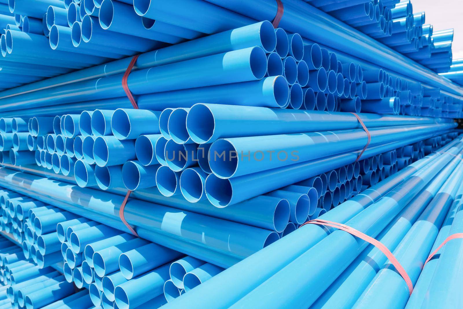 PVC pipe stacked in warehouse