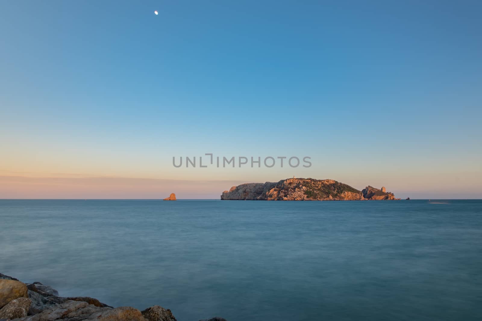 Natural Reserve of Illes Medes near L'Estartit (Spain) on Sunny day in  Panoramic view of Estartit, Girona, Spain.