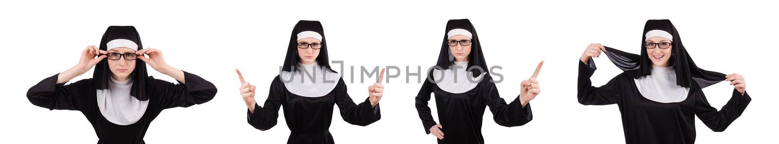 Young nun isolated on the white background