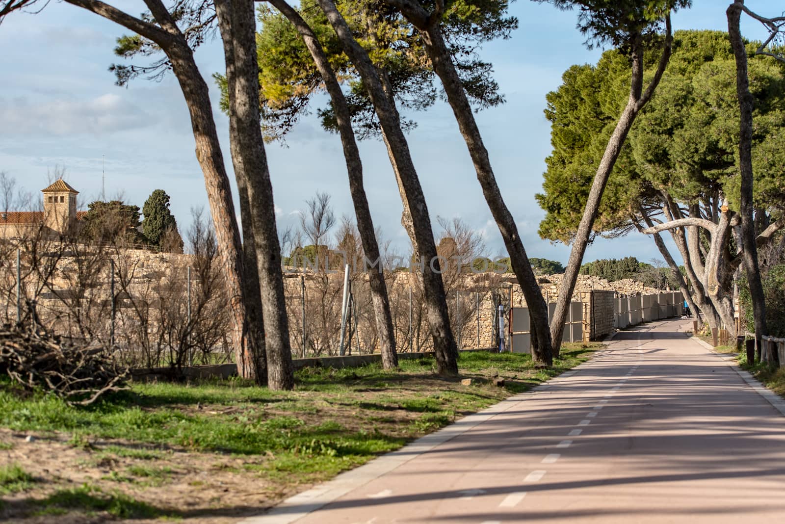 Platja de Les Muscleres in La Escala behind the ruins of Empuries, in the Province of Giron, Catalonia, Spain.