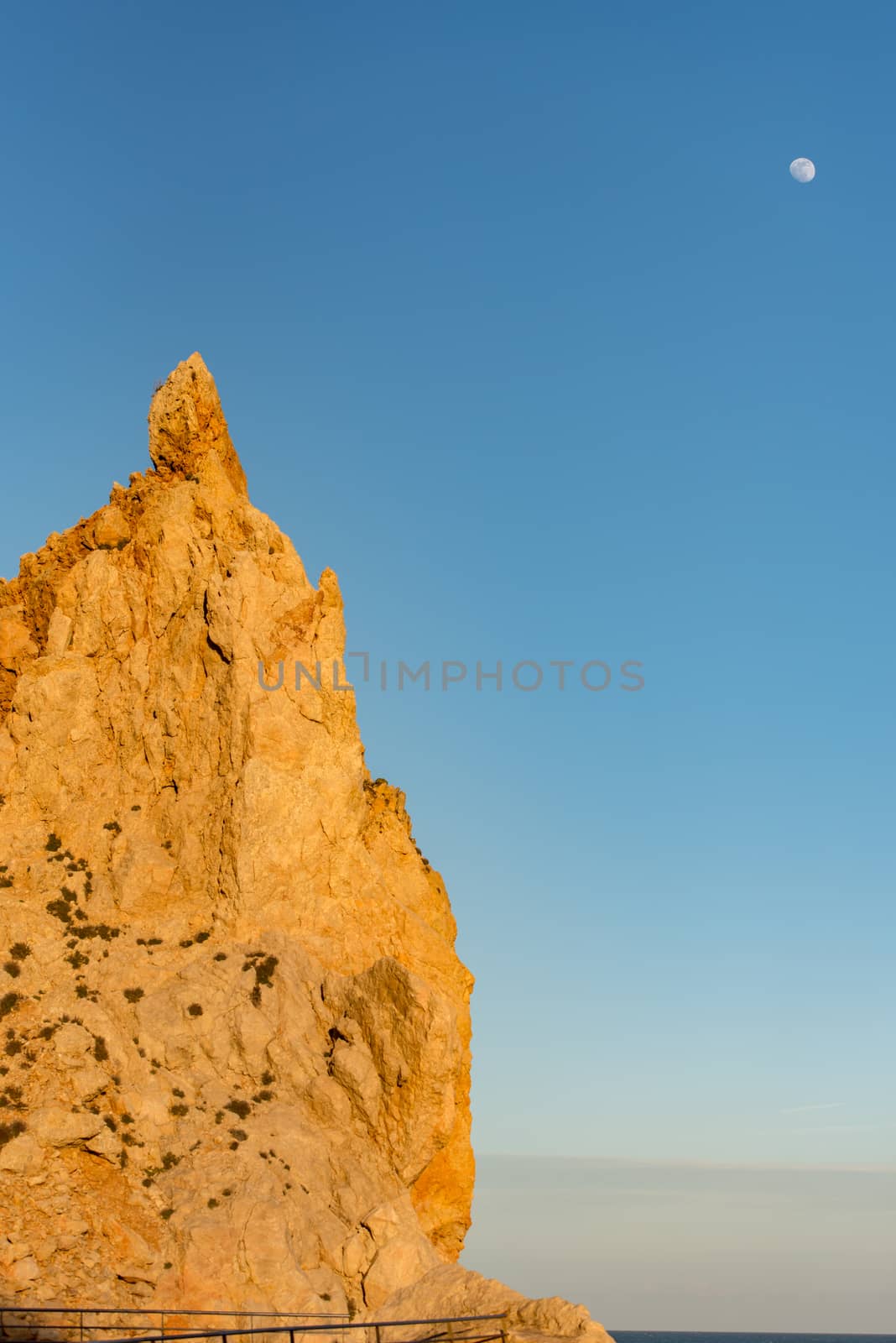 Sunny day in  Panoramic view of Passeig Molinet in Estartit, Girona, Spain.