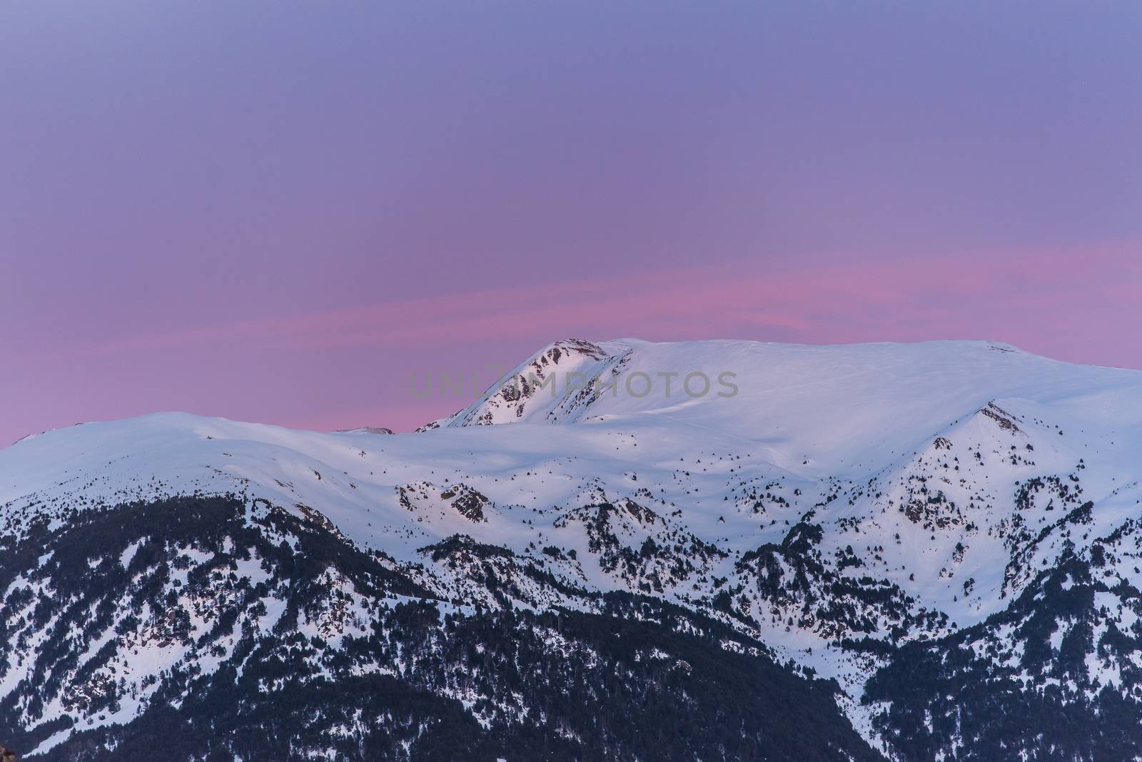 Views of a sunset in the mountains of Andorra. Bordes de l Armiana.