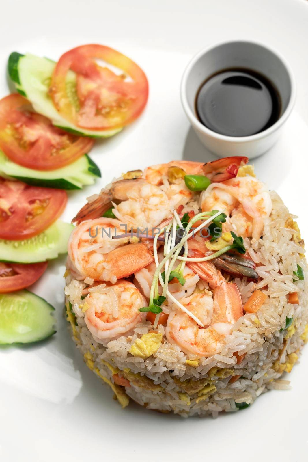 thai shrimp seafood fried rice meal in bangkok restaurant thailand by jackmalipan