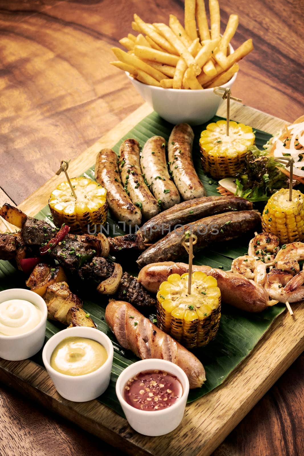 organic mixed grill barbecue meat platter rustic set meal by jackmalipan