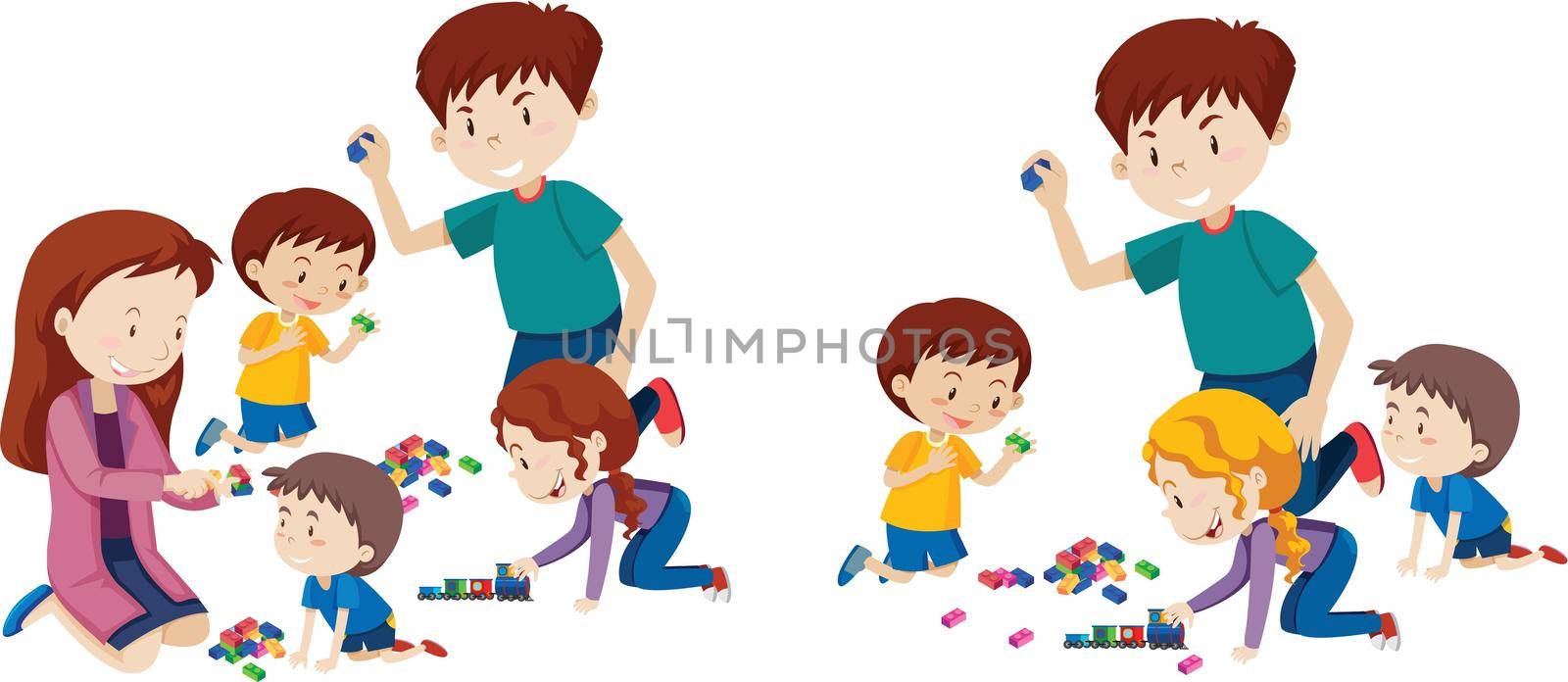 Set of family playing with blocks by iimages