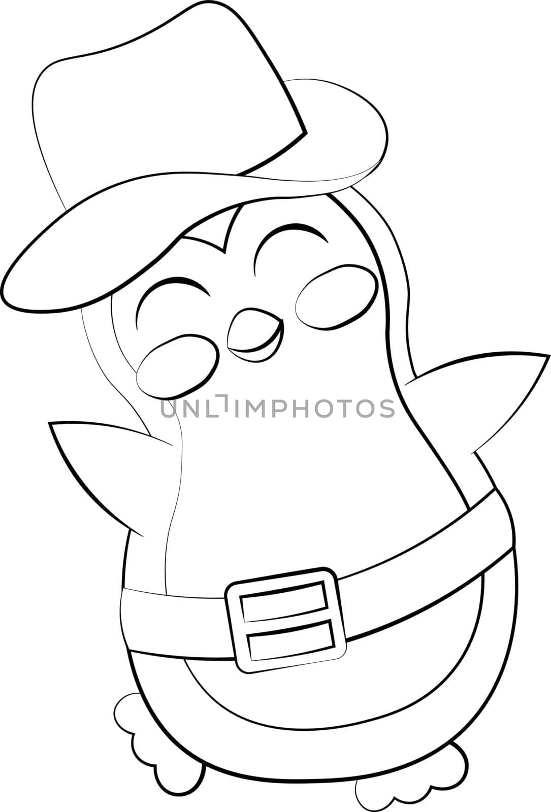 Cute cartoon Penguin Cowboy. Draw illustration in black and white by AnastasiaPen