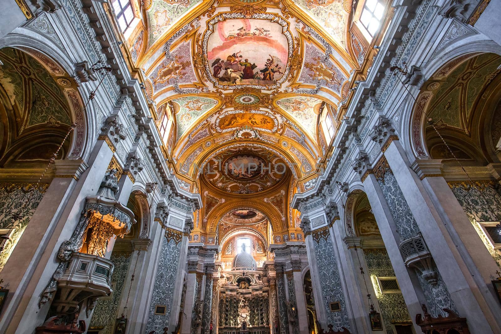 VENICE, ITALY, APRIL 23, 2018 : interiors and architectural details of chiesa I Gesuiti, april 23, 2018,  in Venice, italy