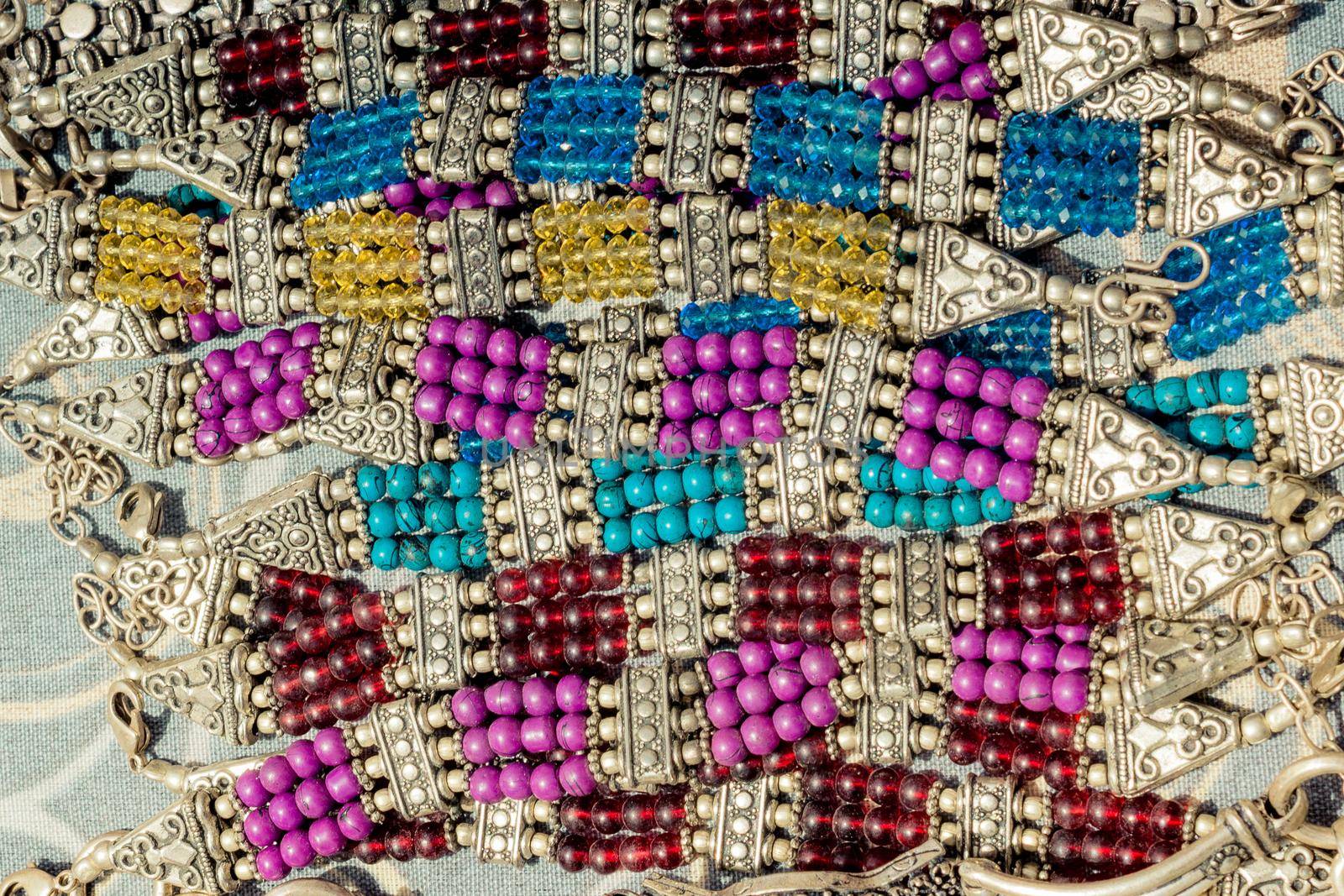 Colorful beads of various color at a market