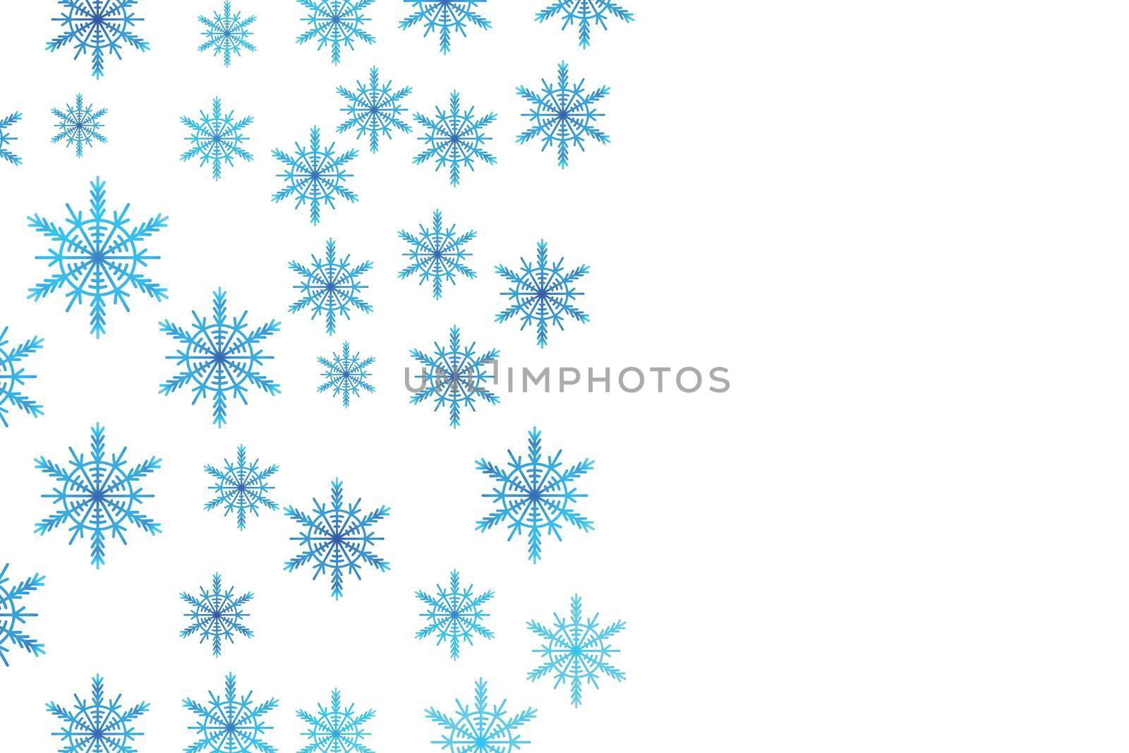 Christmas card with blue snowflakes on white background. Isolated snowflakes icon. Empty paper shape. Winter cartoon flat illustration. Copy space. Holiday pattern, banner, frame, greeting card design
