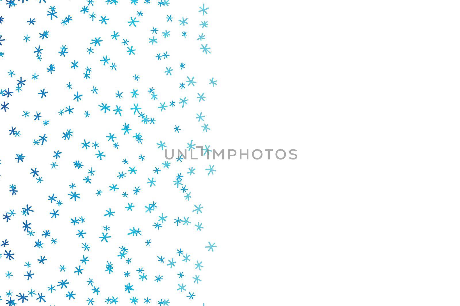 Christmas card with blue snowflakes on white background. Isolated snowflakes icon. Empty paper shape. Winter cartoon flat illustration. Copy space. Holiday pattern, banner, frame, greeting card desig by allaku