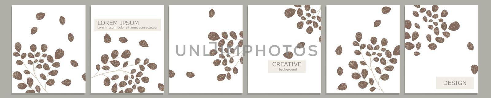 Set of vector cover notebook design. Abstract floral template design with brown leaves on white background for notebook paper, copybook brochures, book, magazine. Planner and diary cover for print by allaku