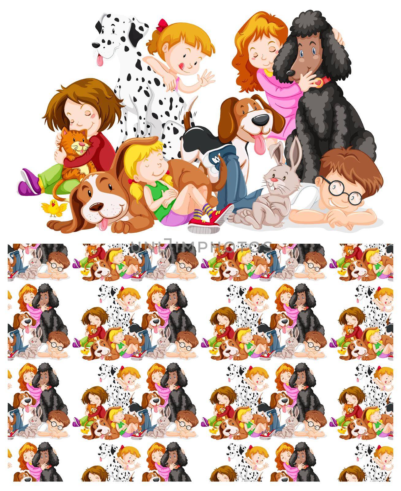 Seamless background design with kids and pets by iimages