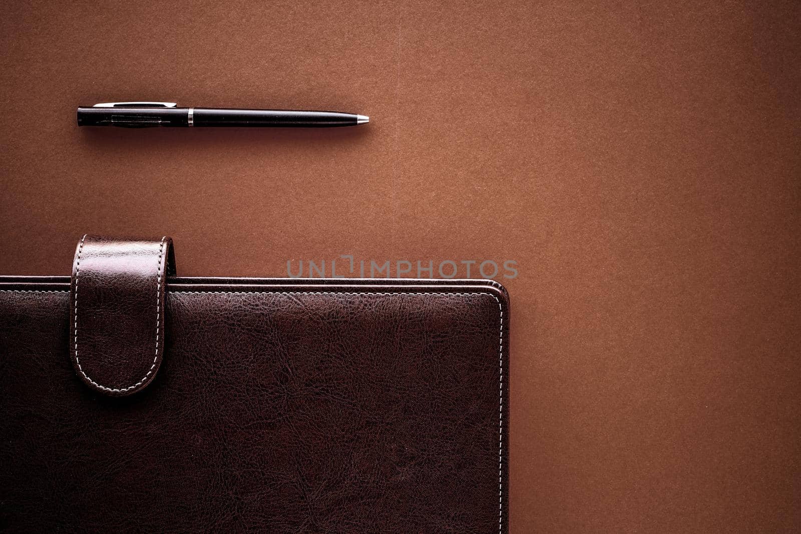 Productivity, work and corporate lifestyle concept - Vintage business briefcase on the office table desk, flatlay background